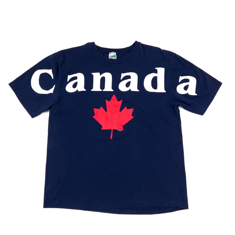 VTG 90s Canada Maple Leaf Waves Spell Out T Shirt Men's XL Navy